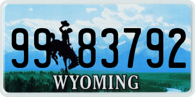 WY license plate 9983792