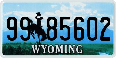 WY license plate 9985602