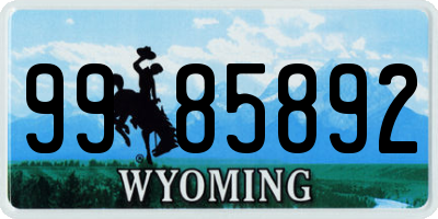 WY license plate 9985892