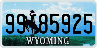 WY license plate 9985925