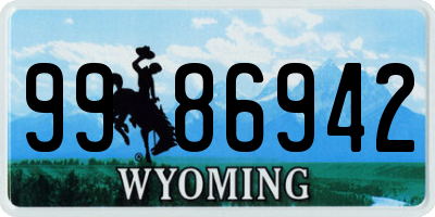 WY license plate 9986942