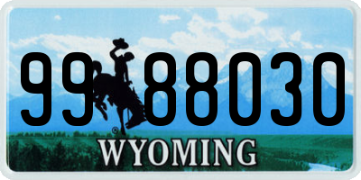 WY license plate 9988030