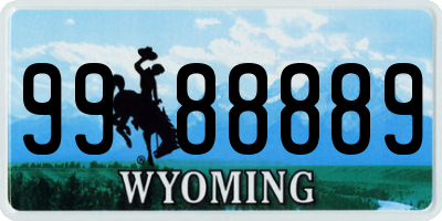 WY license plate 9988889