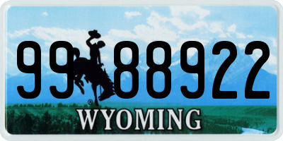 WY license plate 9988922