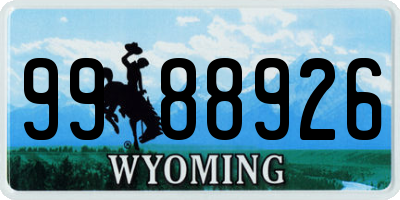 WY license plate 9988926