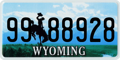 WY license plate 9988928