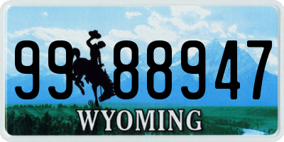 WY license plate 9988947