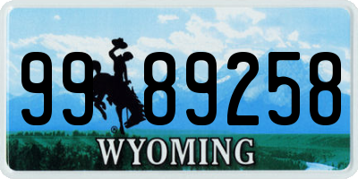 WY license plate 9989258