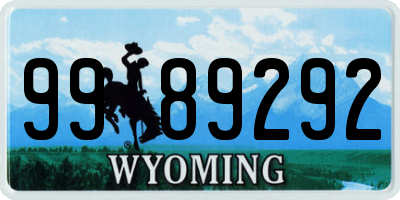 WY license plate 9989292