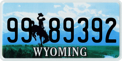 WY license plate 9989392