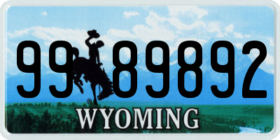 WY license plate 9989892