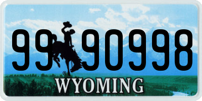WY license plate 9990998