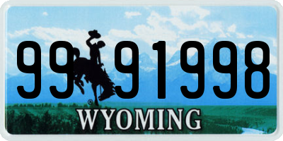 WY license plate 9991998