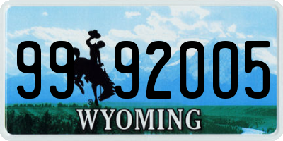 WY license plate 9992005