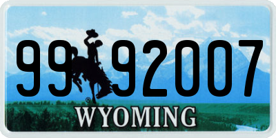 WY license plate 9992007
