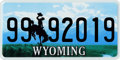 WY license plate 9992019