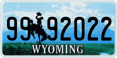 WY license plate 9992022