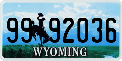 WY license plate 9992036