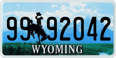 WY license plate 9992042