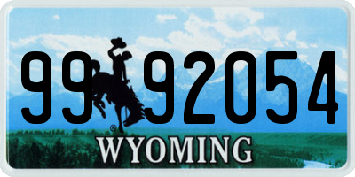 WY license plate 9992054