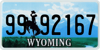 WY license plate 9992167