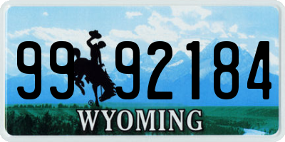 WY license plate 9992184