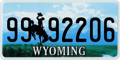 WY license plate 9992206