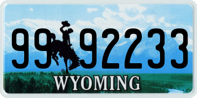 WY license plate 9992233