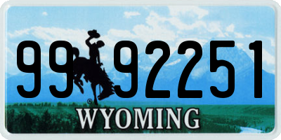 WY license plate 9992251