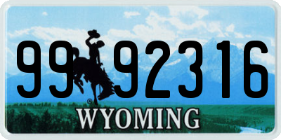 WY license plate 9992316