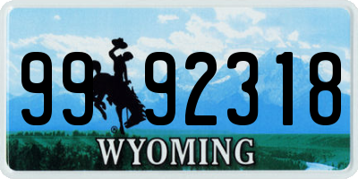 WY license plate 9992318