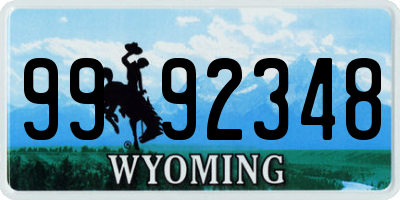 WY license plate 9992348