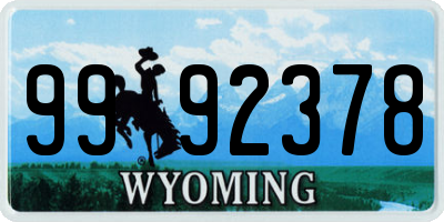 WY license plate 9992378
