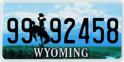 WY license plate 9992458