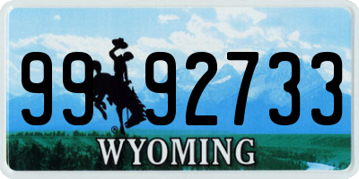 WY license plate 9992733