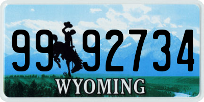 WY license plate 9992734