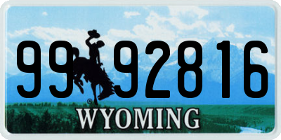 WY license plate 9992816