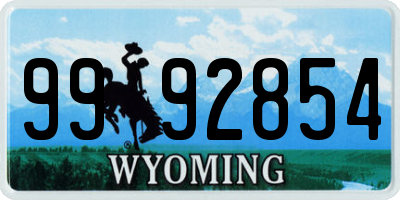 WY license plate 9992854