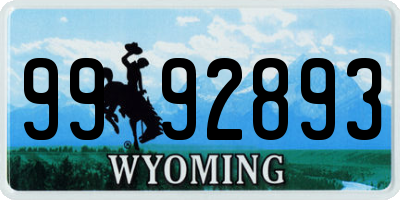 WY license plate 9992893