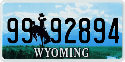 WY license plate 9992894