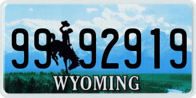 WY license plate 9992919