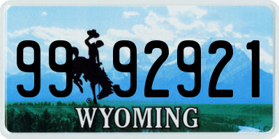 WY license plate 9992921