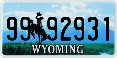 WY license plate 9992931