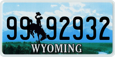 WY license plate 9992932