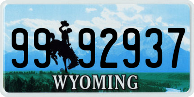 WY license plate 9992937