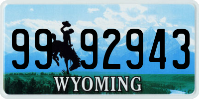 WY license plate 9992943