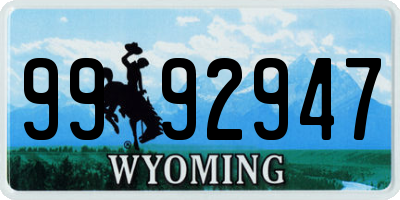 WY license plate 9992947