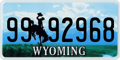WY license plate 9992968