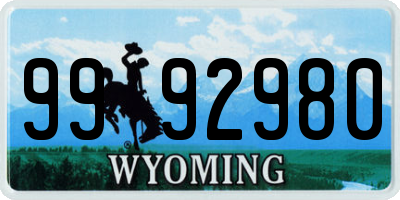 WY license plate 9992980