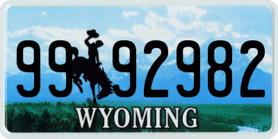 WY license plate 9992982